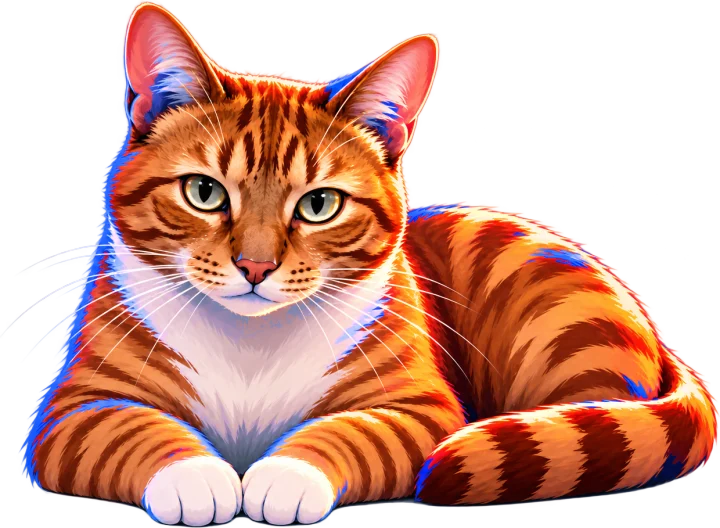 Ron, an orange tabby cat, lying down