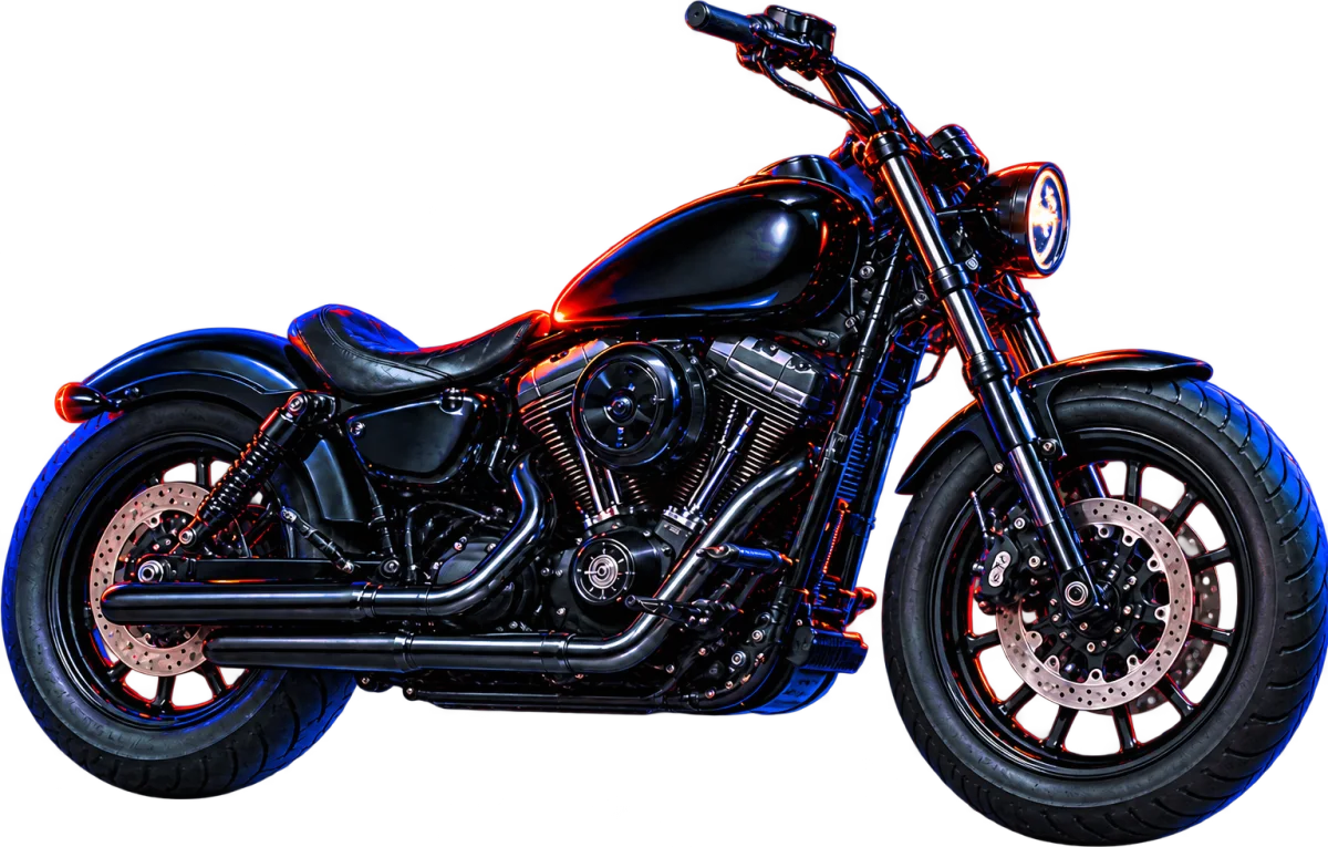 A black cruiser motorcycle